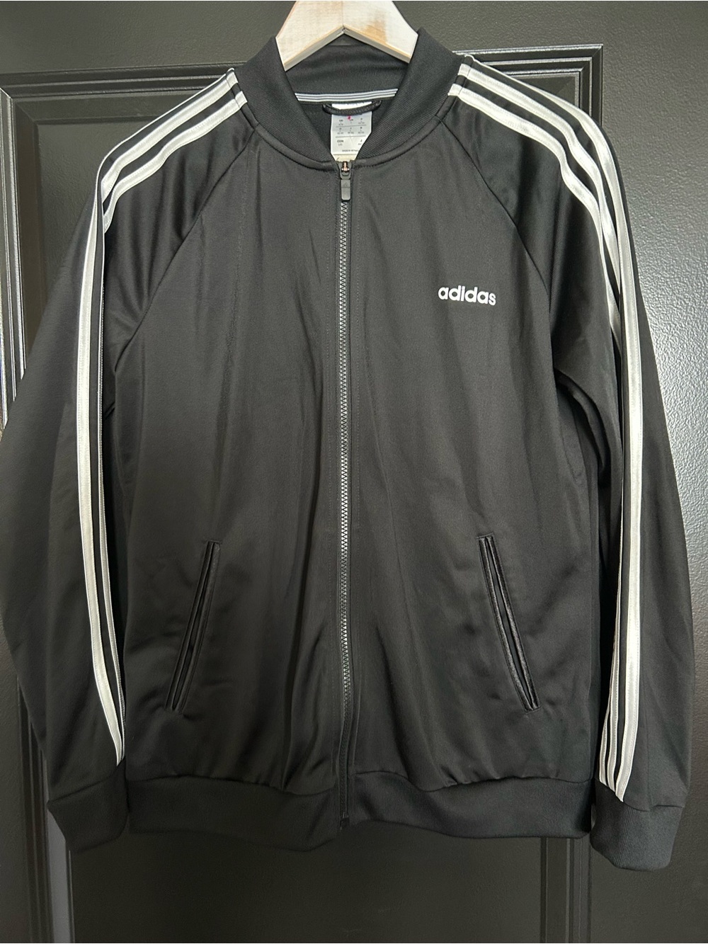 adidas Black Track Jacket with White Stripes large